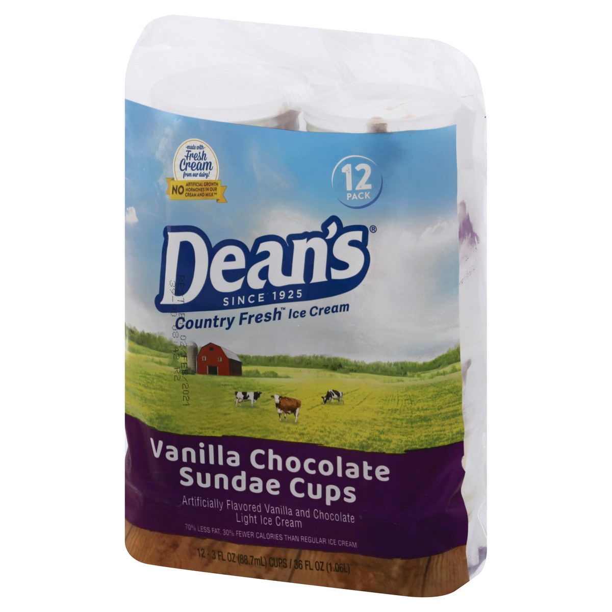 slide 9 of 9, Dean's Country Fresh Light Vanilla Chocolate Sundae Ice Cream Cups 12 - 3 fl oz Cups, 12 ct