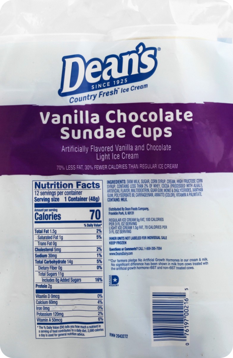 slide 8 of 9, Dean's Country Fresh Light Vanilla Chocolate Sundae Ice Cream Cups 12 - 3 fl oz Cups, 12 ct
