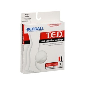 slide 1 of 1, Kendall Ted Anti-Embolism Stockings Thigh Length White, Medium Long, 1 ct