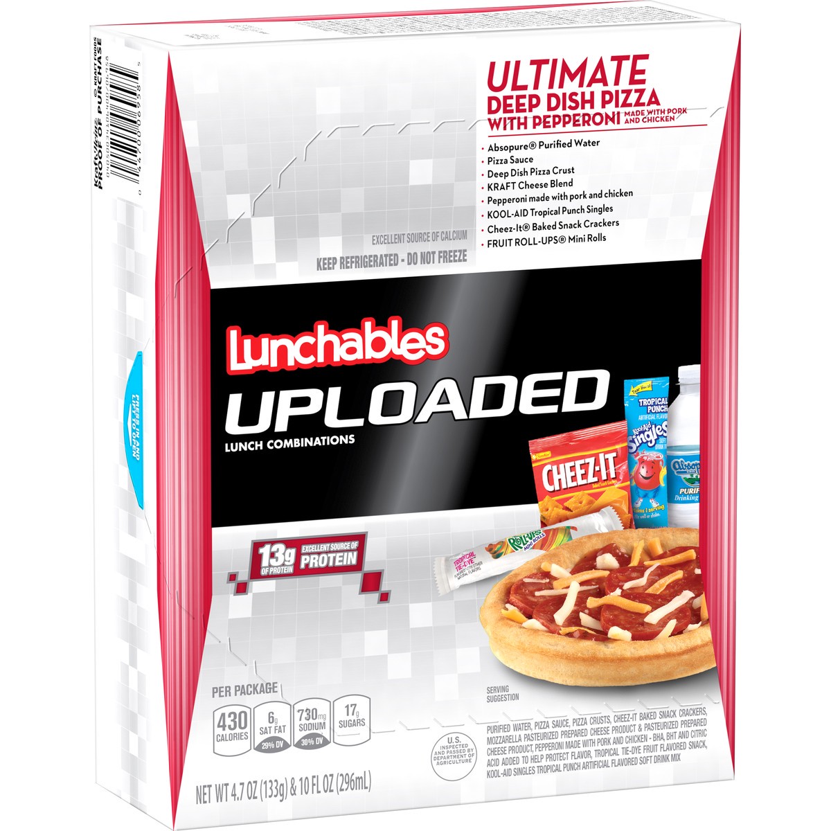 slide 5 of 9, Lunchables Uploaded Ultimate Deep Dish Pepperoni Pizza Meal Kit with Water, Kool-Aid Tropical Punch Single, Cheez-It Crackers & Fruit Roll-Up Candy, 14.7 oz Box, 14.7 oz