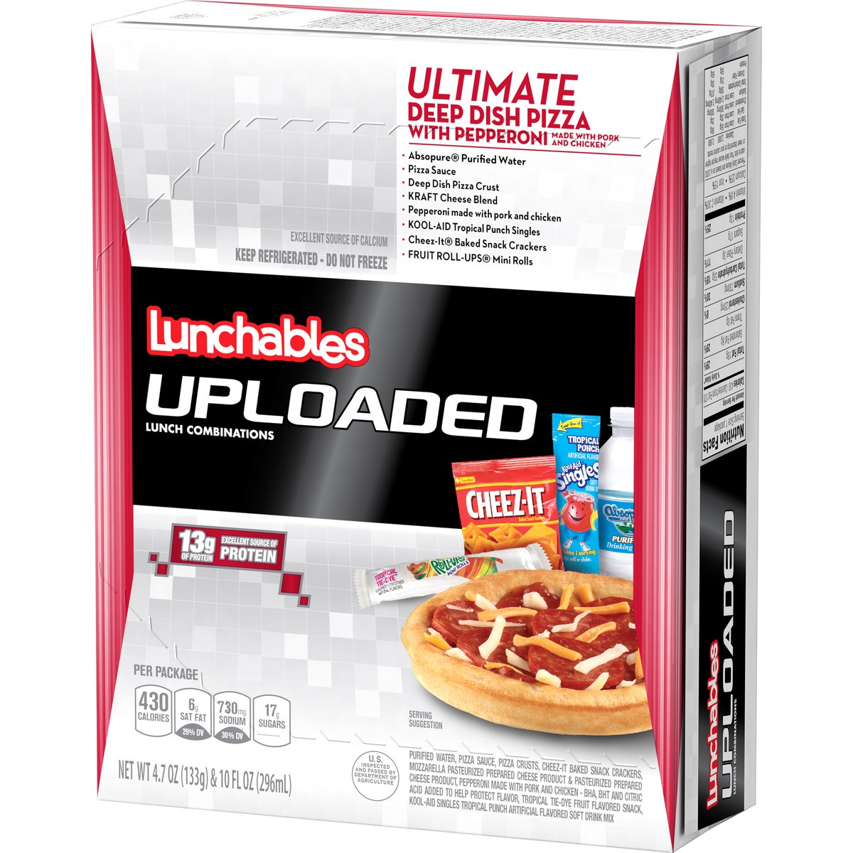 slide 8 of 9, Lunchables Uploaded Ultimate Deep Dish Pepperoni Pizza Meal Kit with Water, Kool-Aid Tropical Punch Single, Cheez-It Crackers & Fruit Roll-Up Candy, 14.7 oz Box, 14.7 oz