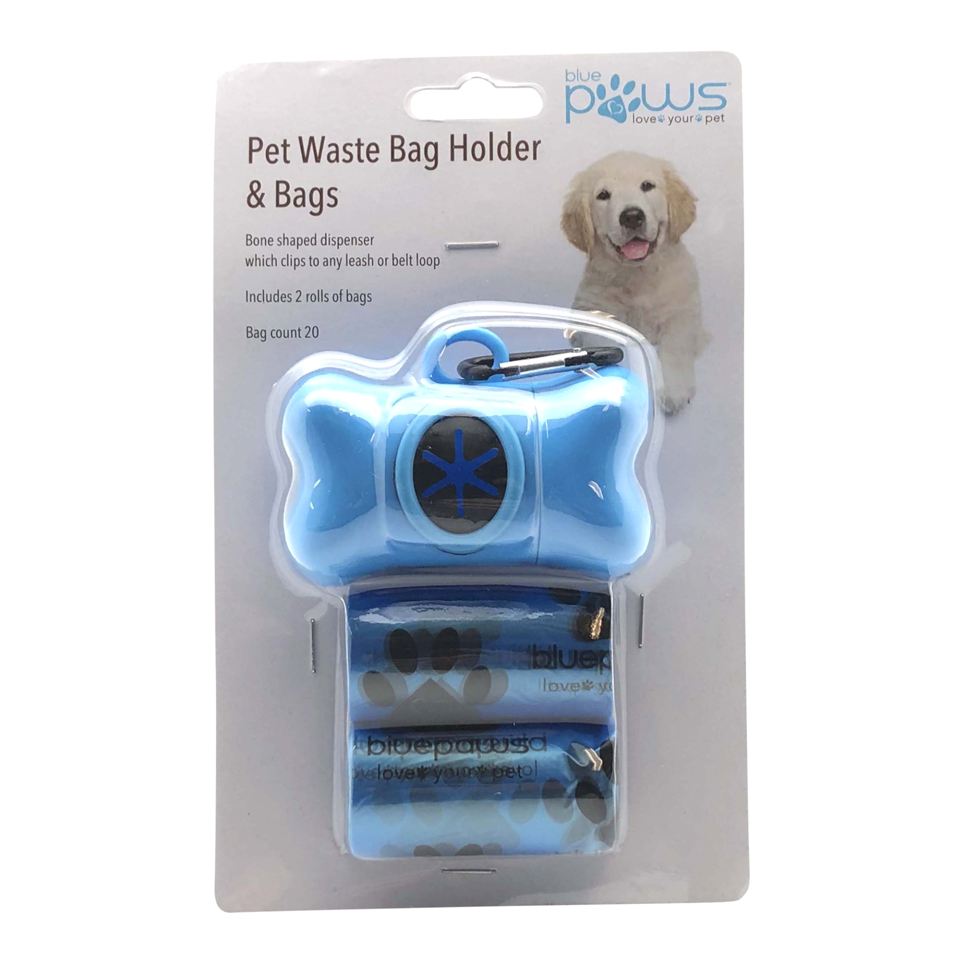 slide 1 of 1, Blue Paws Pet Waste Bag Holder & Bags, 2 pk; 20 ct