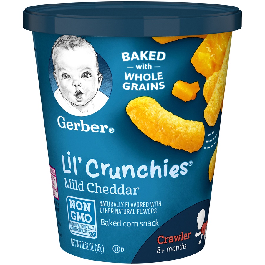 slide 1 of 6, Gerber Lil' Crunchies Baked Corn Snack, Mild Cheddar, 0.52 oz