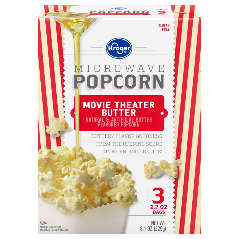 slide 1 of 1, Kroger® Movie Theater Butter Microwave Popcorn, 3 ct / 2.7 oz
