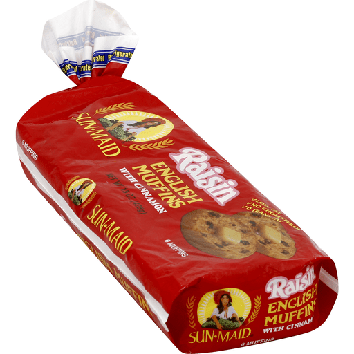 slide 1 of 1, Sun-Maid English Muffins, Raisin, With Cinnamon, 6 ct