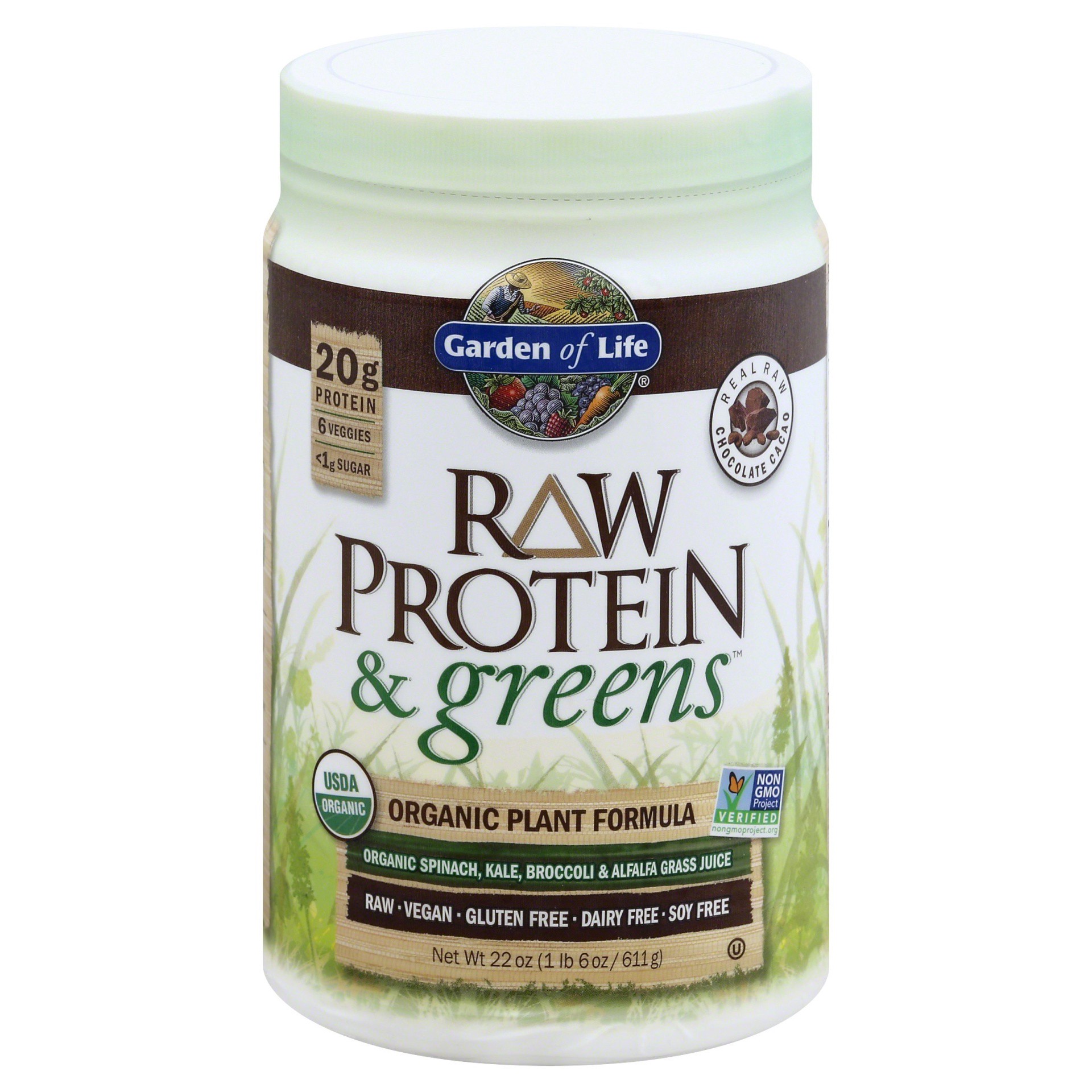 slide 1 of 2, Garden of Life Raw Protein & Greens Chocolate Plant Protein Powder, 22 oz