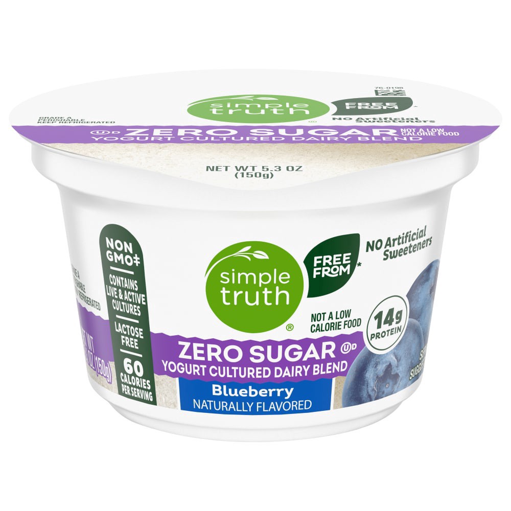 slide 1 of 4, Simple Truth Blueberry Zero Sugar Yogurt Cup, 5.3 oz