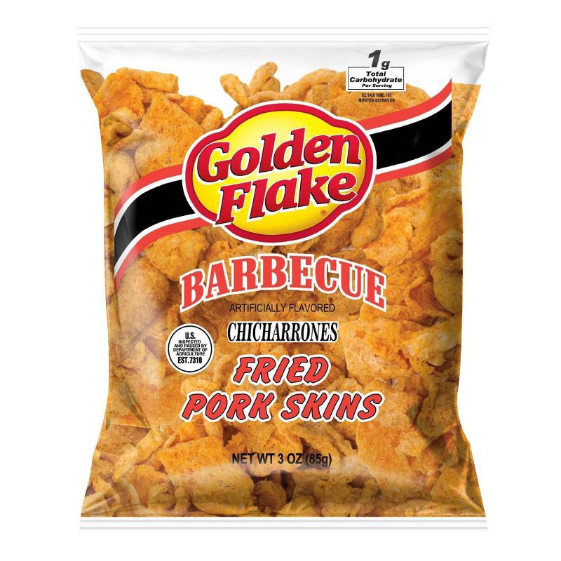 slide 1 of 1, Golden Flake Fried Pork Skins Barbecue Chicharrones 3 oz, 3 oz