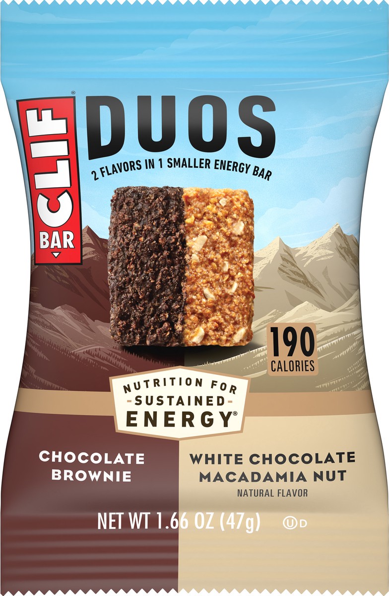 slide 9 of 9, CLIF Duos Chocolate Brownie White Chocolate Macadamia Nut Energy Bar 1.66 oz, 1.66 oz