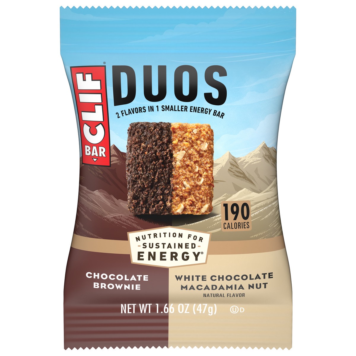 slide 1 of 9, CLIF Duos Chocolate Brownie White Chocolate Macadamia Nut Energy Bar 1.66 oz, 1.66 oz