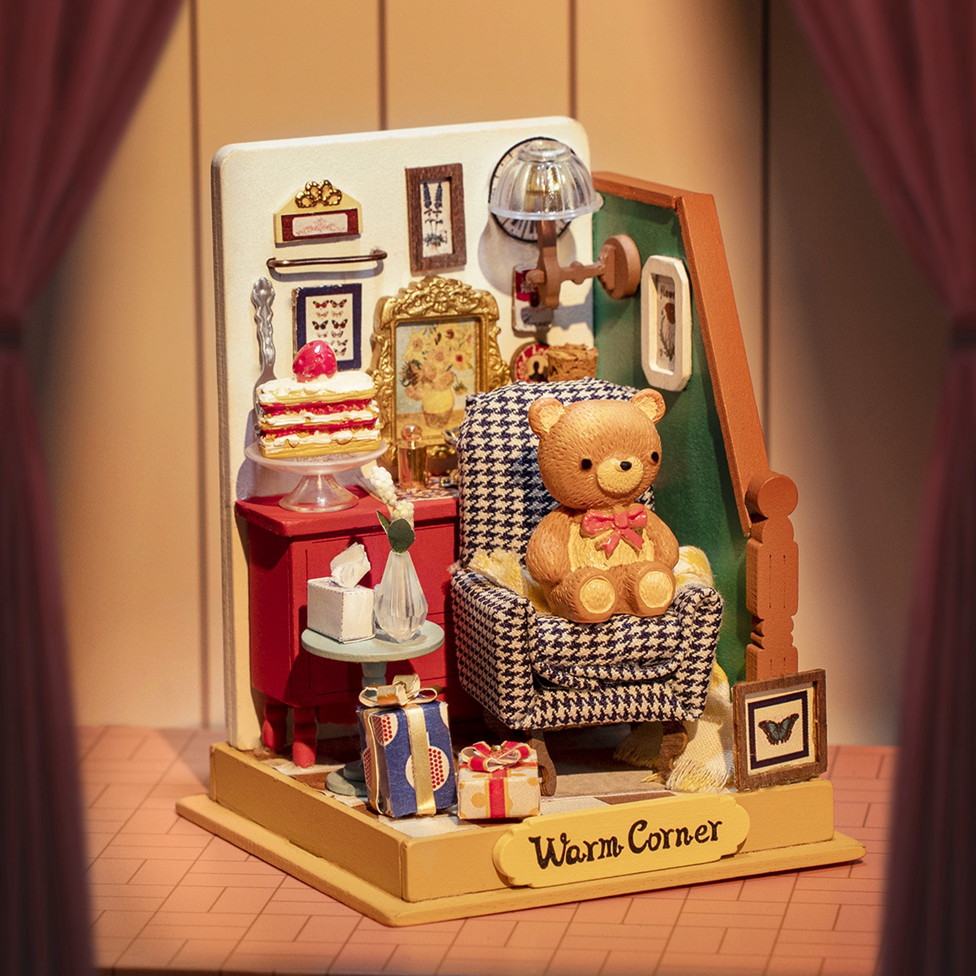 slide 5 of 8, Robotime Rolife Holiday Living Room Diy Miniature Kit, 3.66 in x 2.76 in x 2.76 in