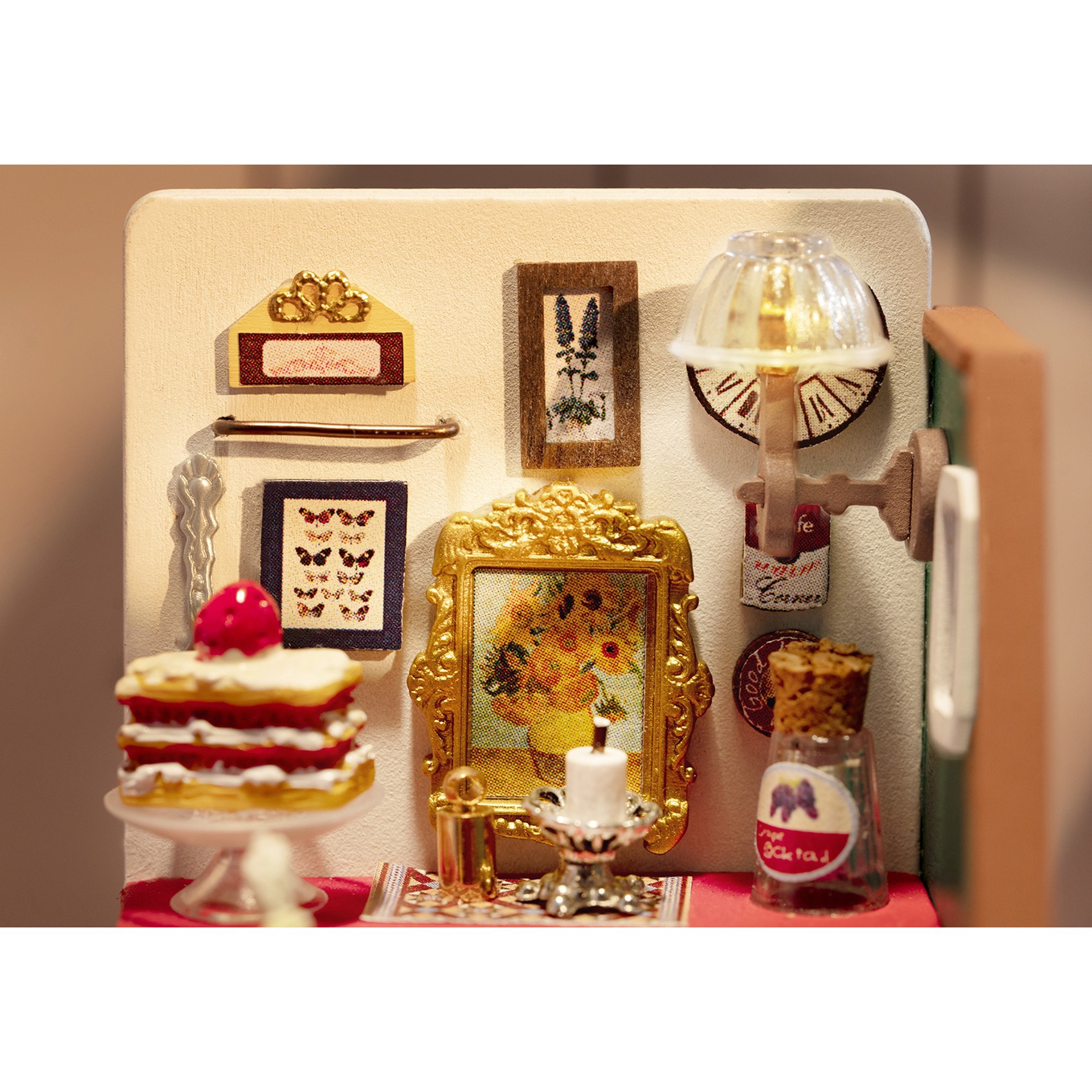 slide 8 of 8, Robotime Rolife Holiday Living Room Diy Miniature Kit, 3.66 in x 2.76 in x 2.76 in