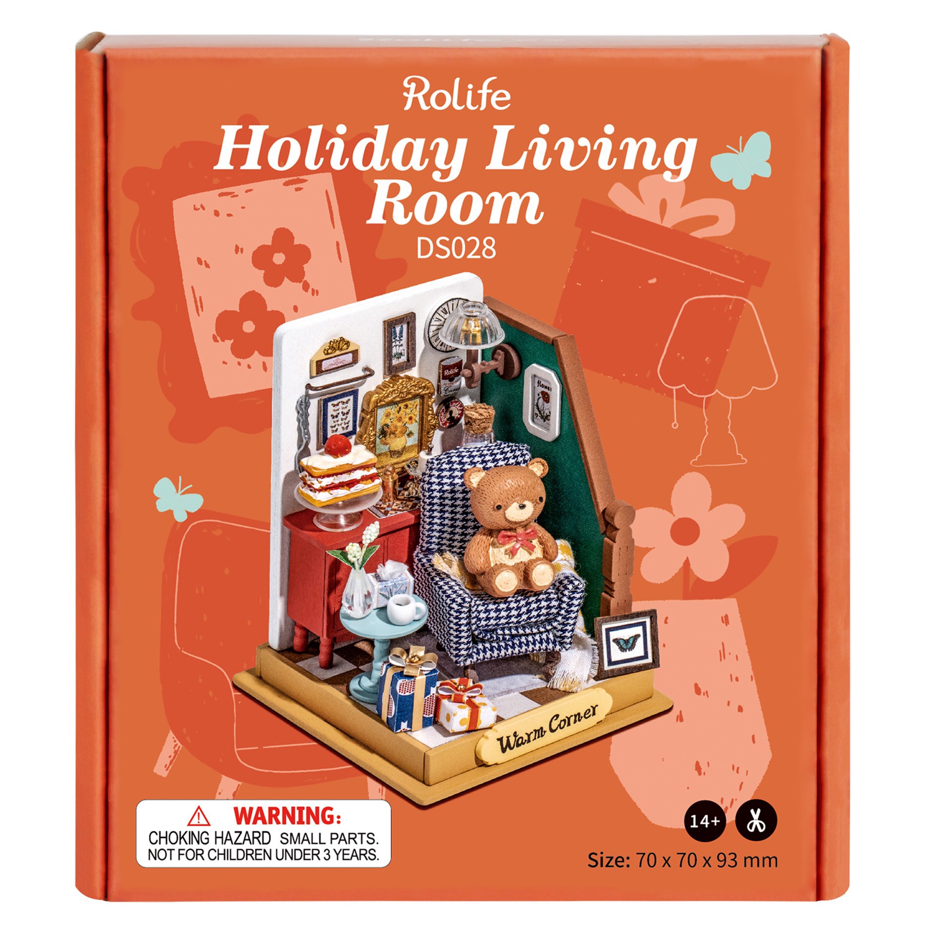 slide 2 of 8, Robotime Rolife Holiday Living Room Diy Miniature Kit, 3.66 in x 2.76 in x 2.76 in