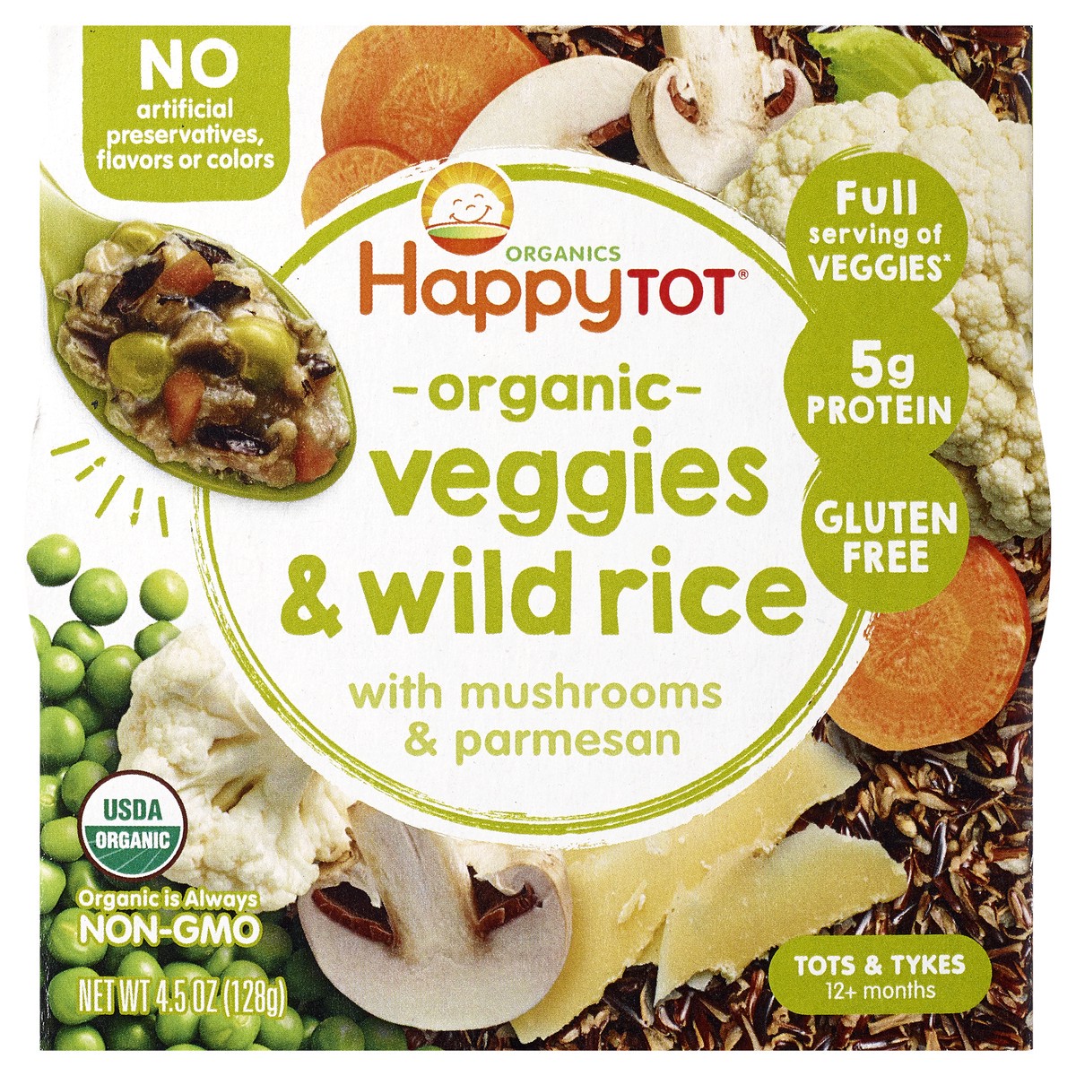 slide 1 of 9, Happy Tot Happy Family HappyTot Organic Veggies & Wild Rice with Mushrooms and Parmesan Baby Food - 4.5oz, 4.5 oz