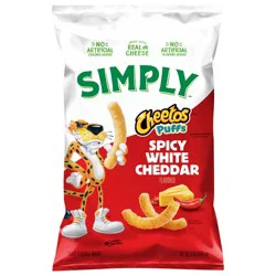 Cheetos Simply Puffs Cheese Flavored Snacks Spicy White Cheddar Flavored, 6 Oz