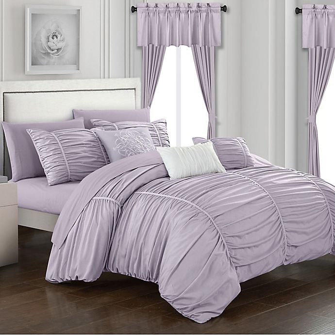 slide 1 of 8, Chic Home Gruyeres Queen Comforter Set - Lilac, 20 ct