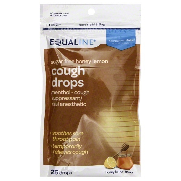 slide 1 of 1, Equaline Sugar Free Cough Drops, Honey Lemon, 25 ct