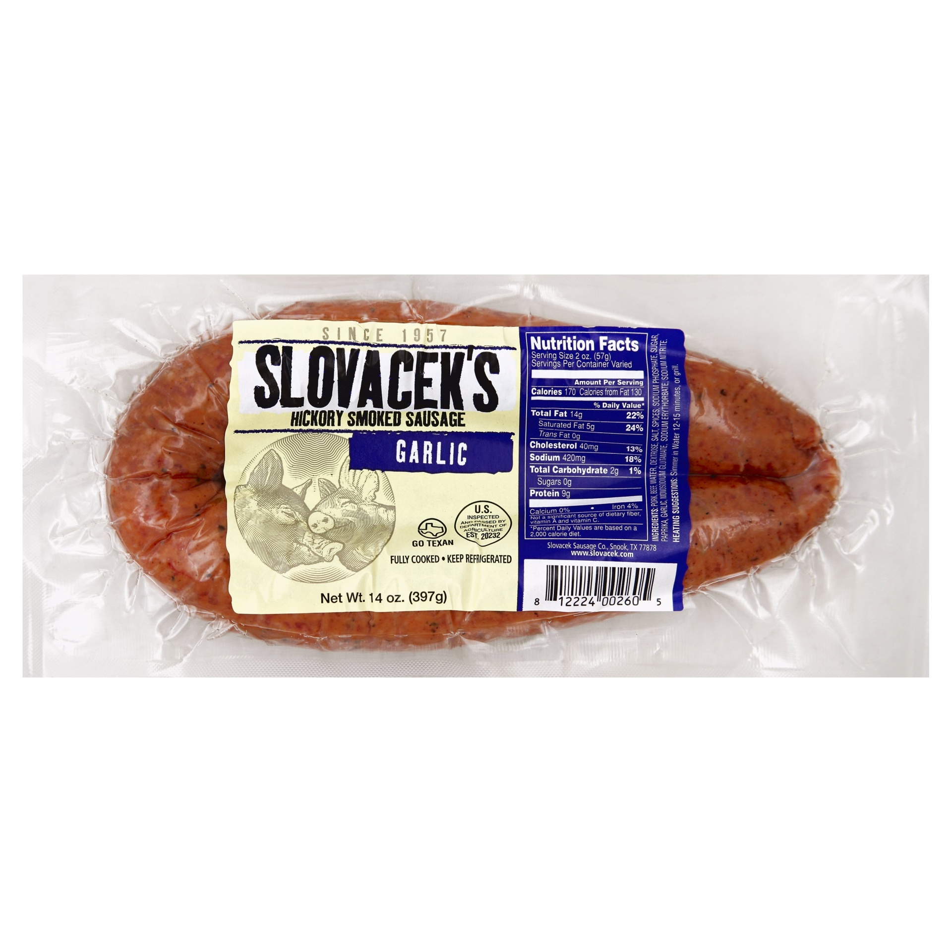 slide 1 of 5, Slovacek's Smoked Sausage 14 oz, 14 oz