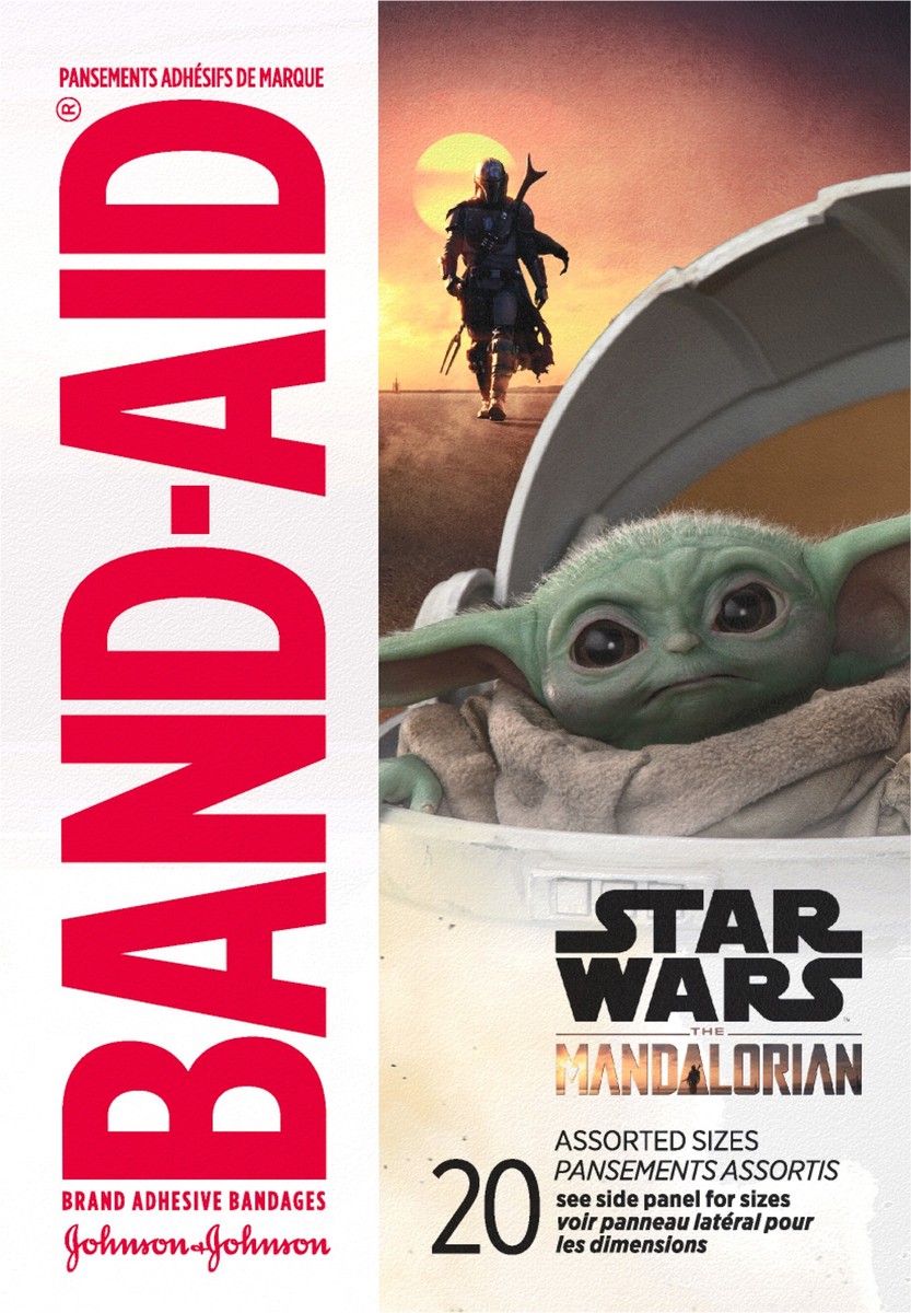 slide 9 of 9, Band-Aid Bandages Featuring Star Wars The Mandalorian Characters, Assorted Sizes, 20 ct