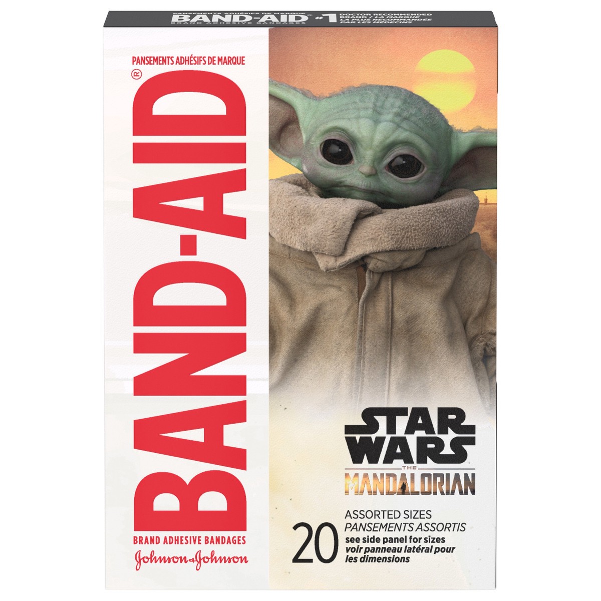 slide 1 of 9, Band-Aid Bandages Featuring Star Wars The Mandalorian Characters, Assorted Sizes, 20 ct