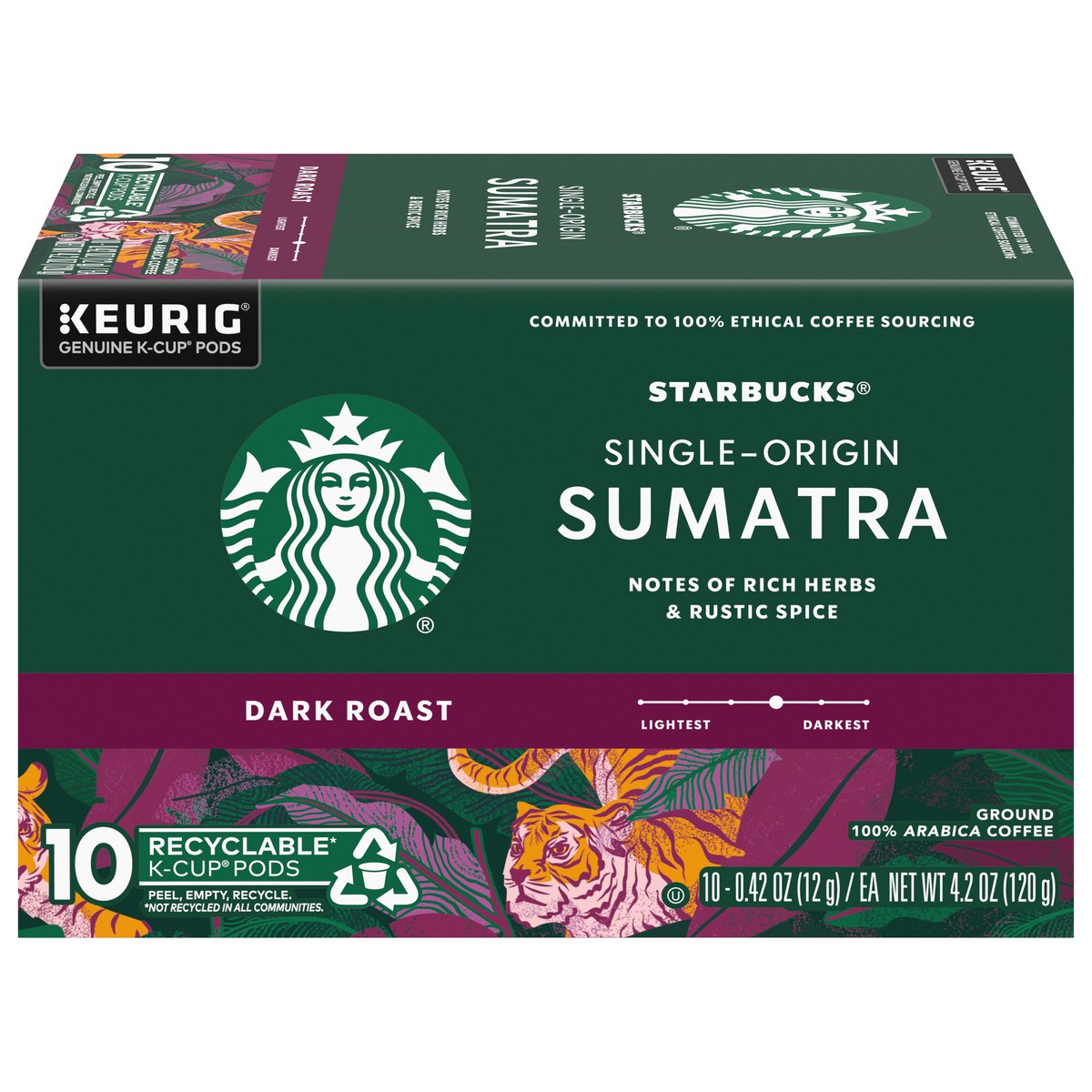slide 1 of 5, Starbucks Sumatra Dark Roast Coffee K-Cup Pods - 10 ct, 10 ct