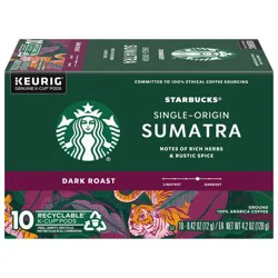 Starbucks K-Cup Coffee Pods, Dark Roast Coffee, Sumatra, 100% Arabica, 1 box (10 pods)