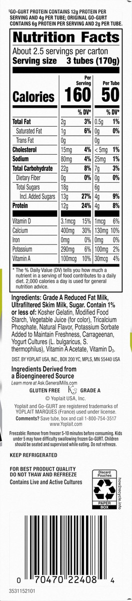 slide 2 of 15, Go-Gurt Protein Strawberry Yogurt Tubes, 8-2 Oz Tubes, 16 oz