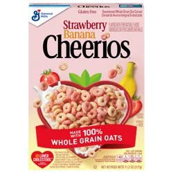Strawberry Banana Cheerios, Heart Healthy Gluten Free Breakfast Cereal, Made with Whole Grain Oats, 11.2 oz
