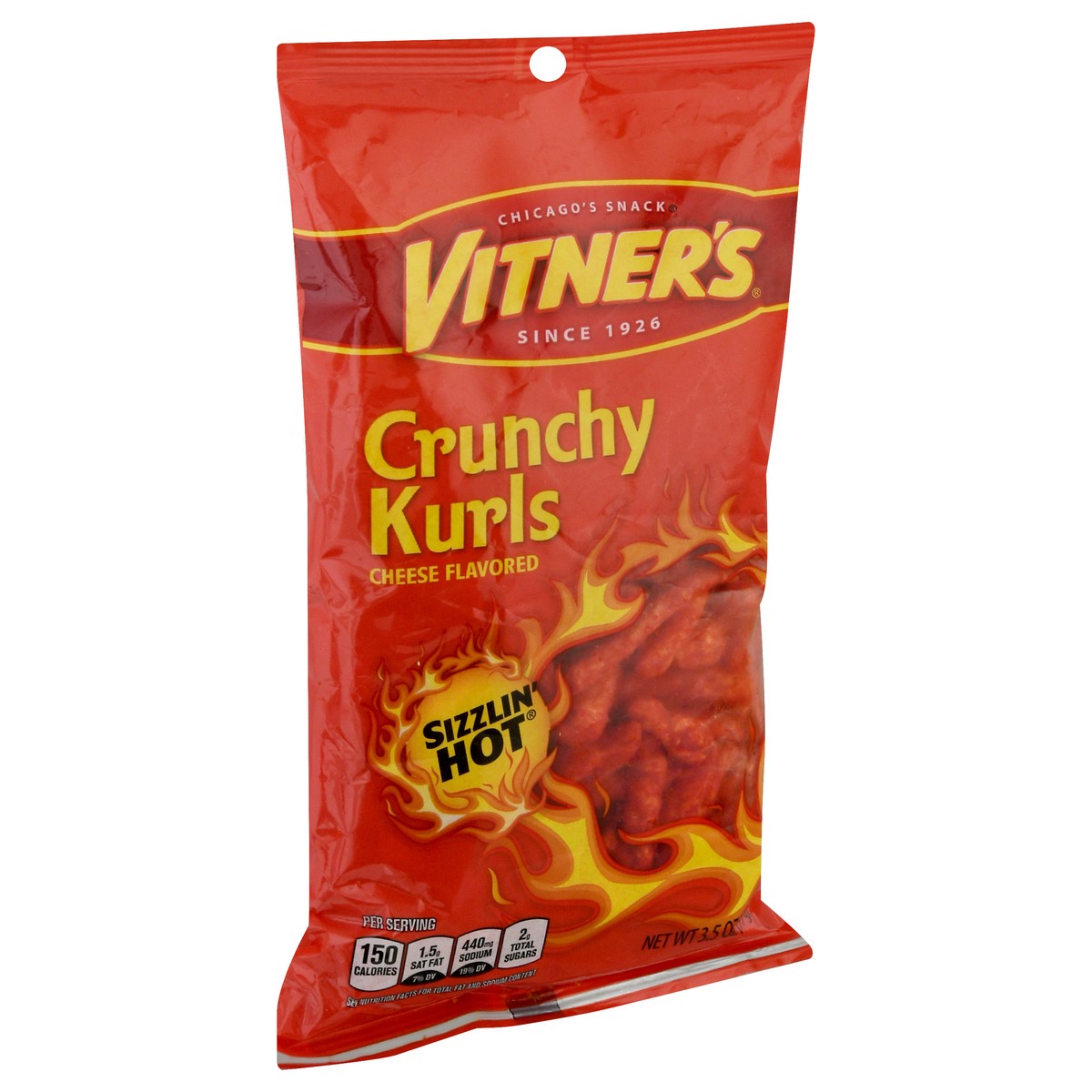 slide 5 of 8, Vitner's Vitners Crunchy Kurls, Cheese Flavored, Sizzlin' Hot, 3.5 oz