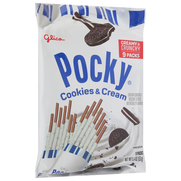 slide 1 of 1, Pocky Cookies & Cream Biscuit Sticks, 9 Packs, 5.4 oz