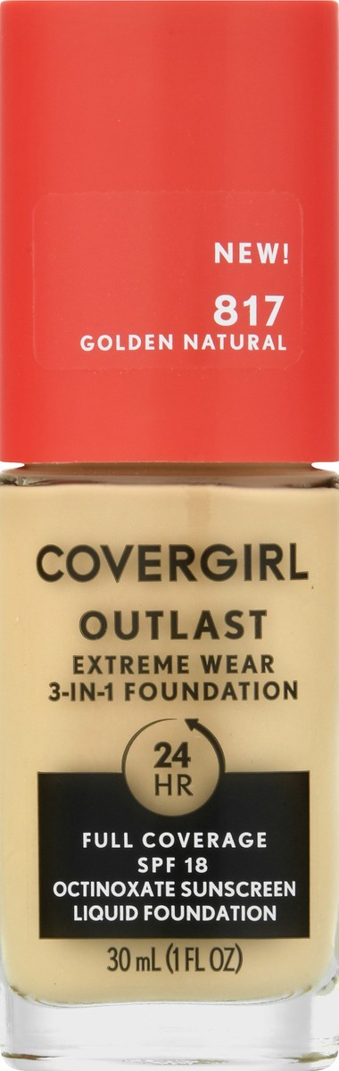 slide 5 of 12, Covergirl Outlast Extreme Wear 3-in-1 Full Coverage Liquid Foundation, SPF 18 Sunscreen, Golden Natural, 1 Fl. Oz., 1 fl oz