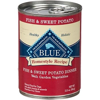 slide 1 of 1, Blue Buffalo Blue Homestyle Recipe Fish And Sweet Potato Dinner With Garden Vegetables Wet Dog Food, 12.5 oz
