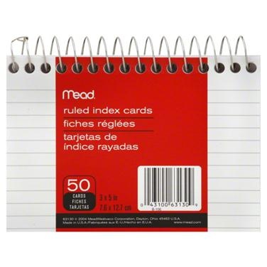 slide 1 of 1, Mead Ruled Index Cards , 50 ct; 3 x 5 in