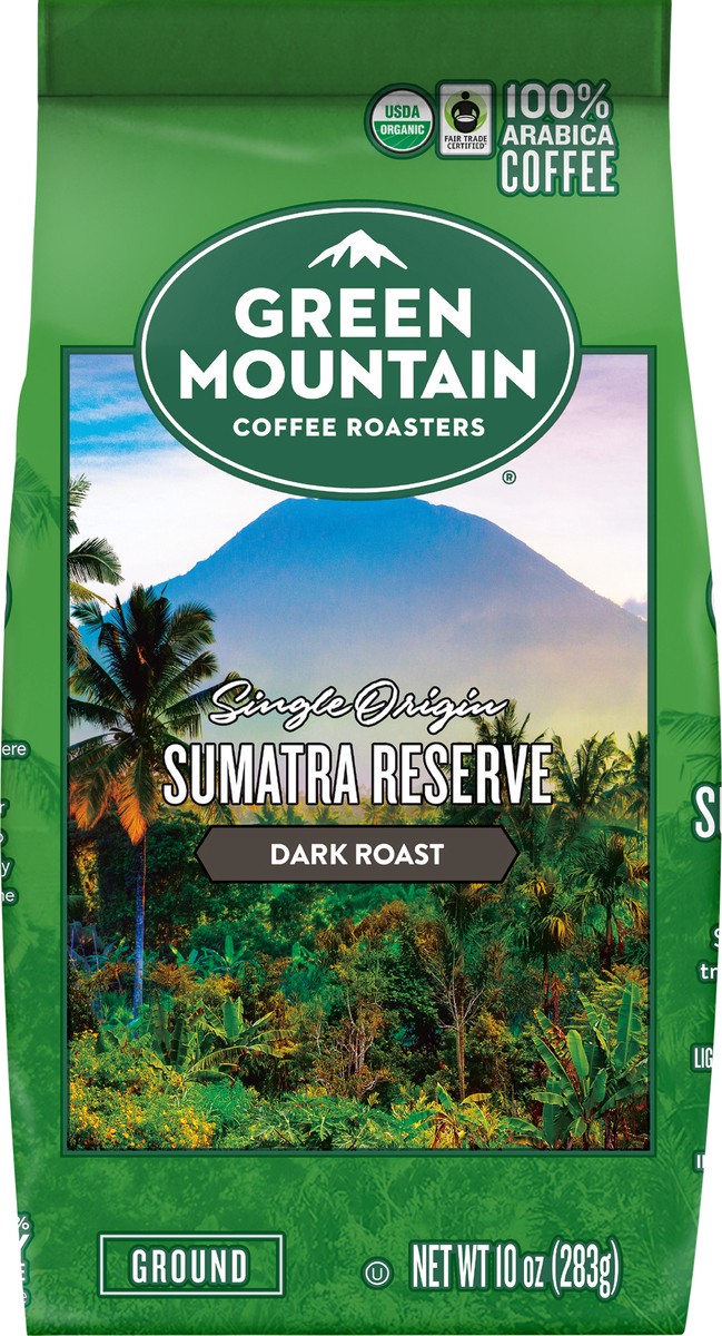 slide 1 of 7, Green Mountain Coffee Roasters, Fair Trade Certified™ Organic, Sumatra Reserve, Ground Coffee, Dark Roast, Bagged 10oz., 10 oz