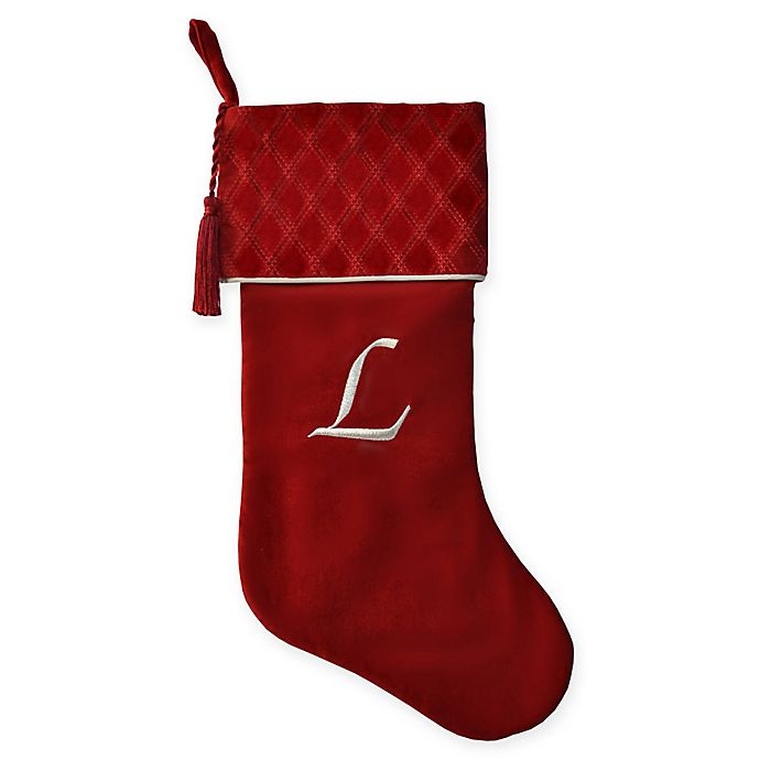 slide 1 of 2, Winter Wonderland Harvey Lewis Monogram Letter L'' Luxurious Velvet Stocking - Red'', 1 ct