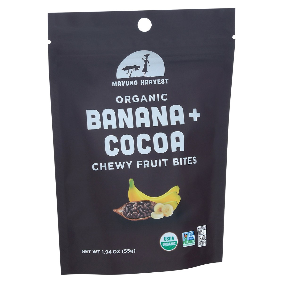 slide 3 of 9, Mavuno Harvest Organic Banana + Cocoa Chewy Fruit Bites 1.94 oz, 1.94 oz