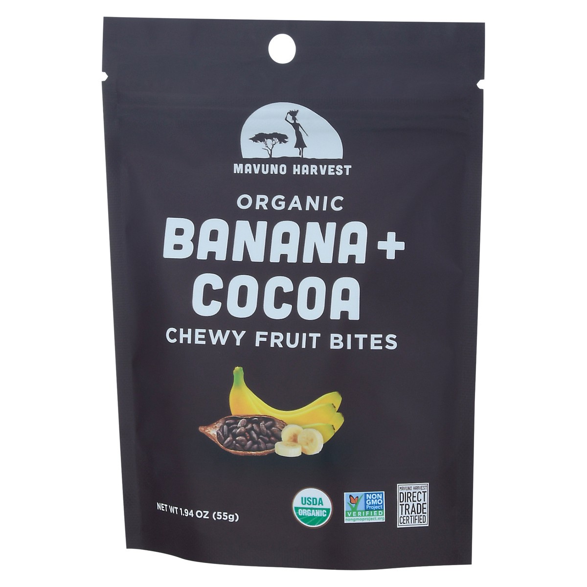 slide 6 of 9, Mavuno Harvest Organic Banana + Cocoa Chewy Fruit Bites 1.94 oz, 1.94 oz