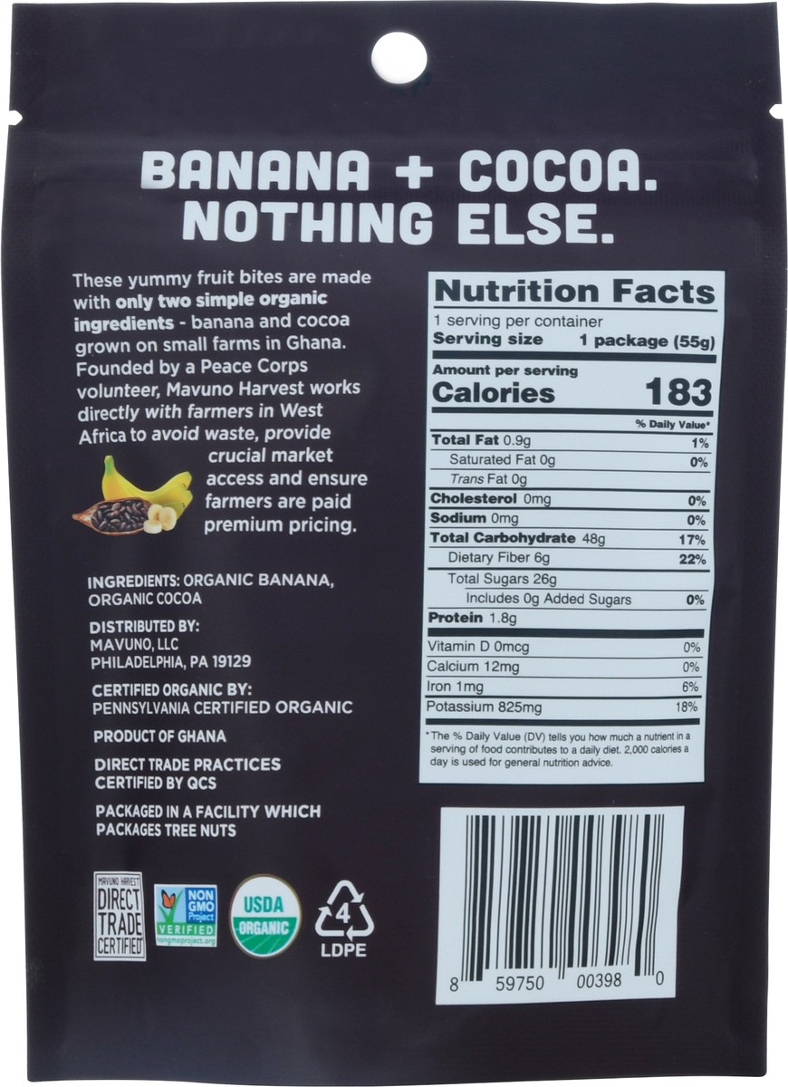 slide 8 of 9, Mavuno Harvest Organic Banana + Cocoa Chewy Fruit Bites 1.94 oz, 1.94 oz