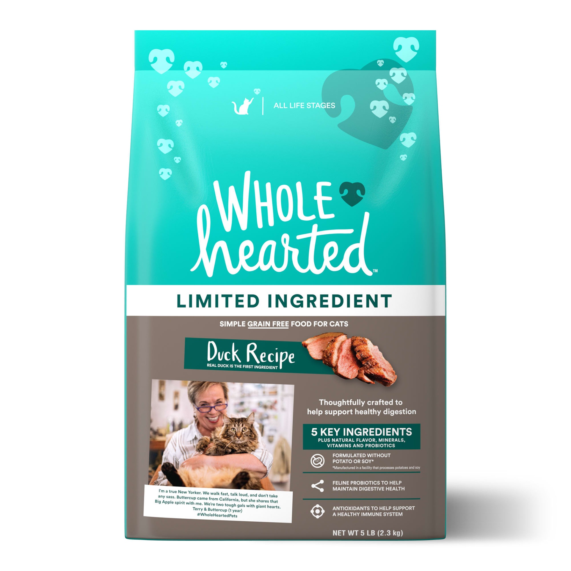 slide 1 of 1, WholeHearted Grain Free Limited Ingredient Duck Recipe Dry Cat Food for All Life Stages, 5 lb