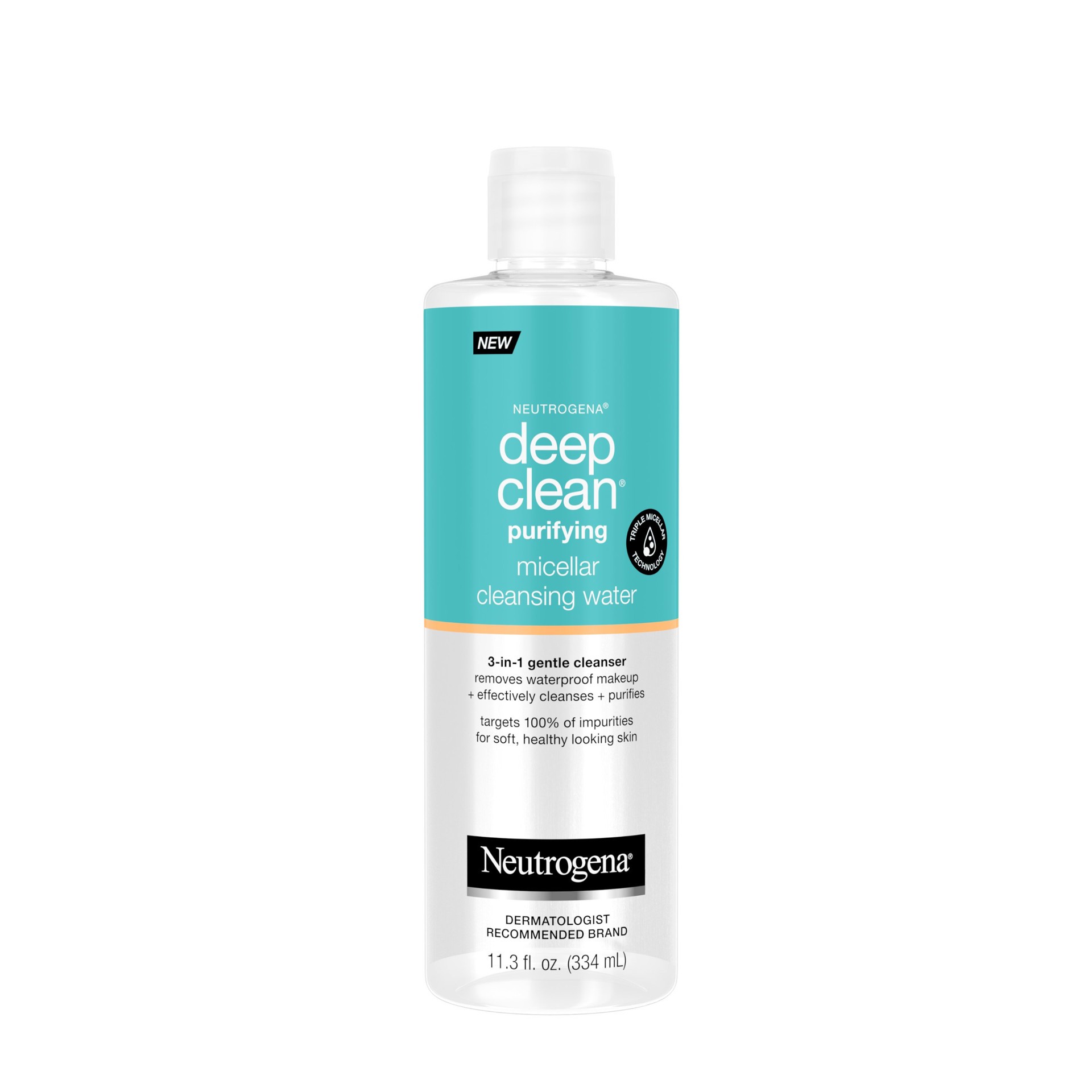 slide 3 of 5, Neutrogena Deep Clean Gentle Purifying Micellar Water and Cleansing Water-Proof Makeup Remover, 12 fl oz