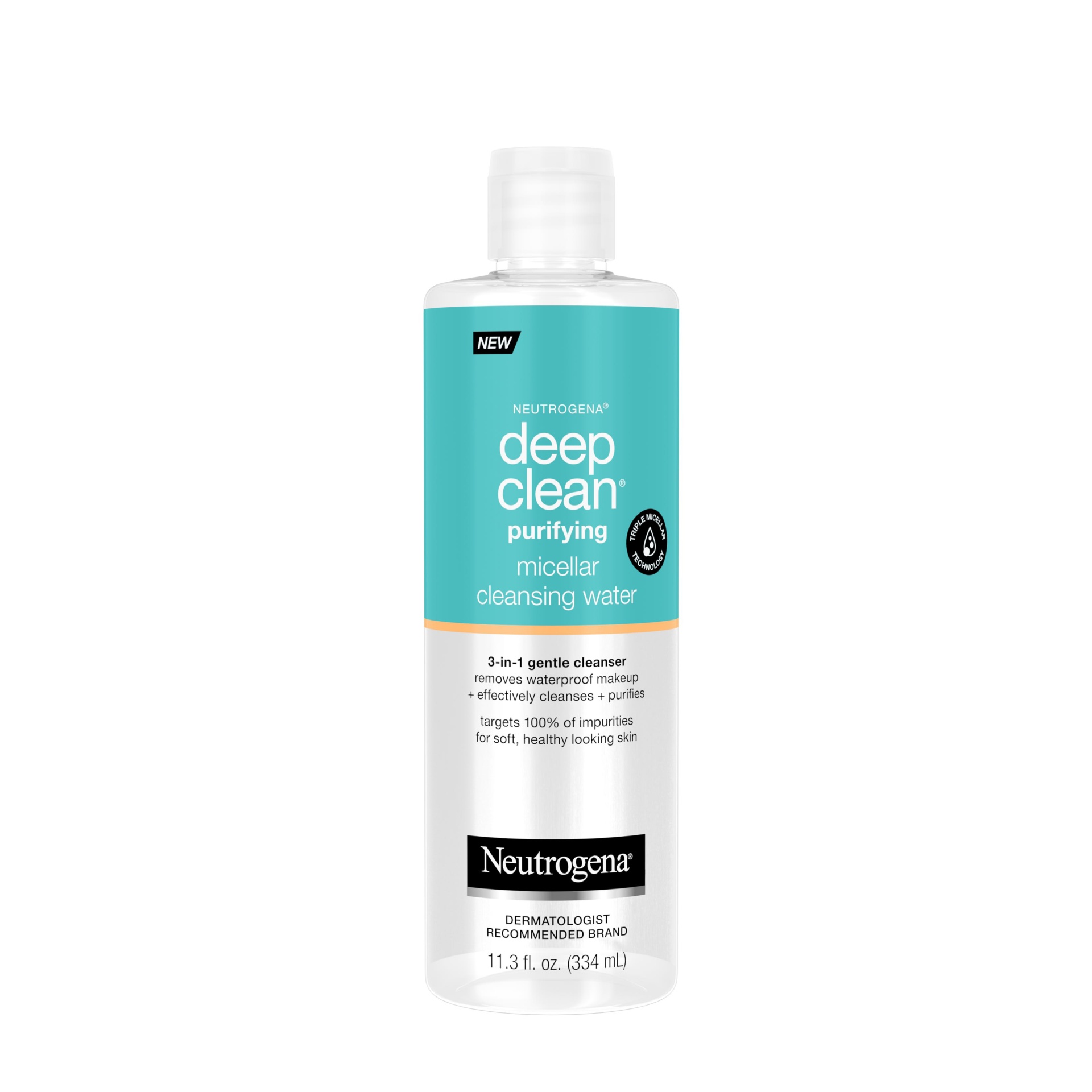 slide 1 of 5, Neutrogena Deep Clean Gentle Purifying Micellar Water and Cleansing Water-Proof Makeup Remover, 12 fl oz