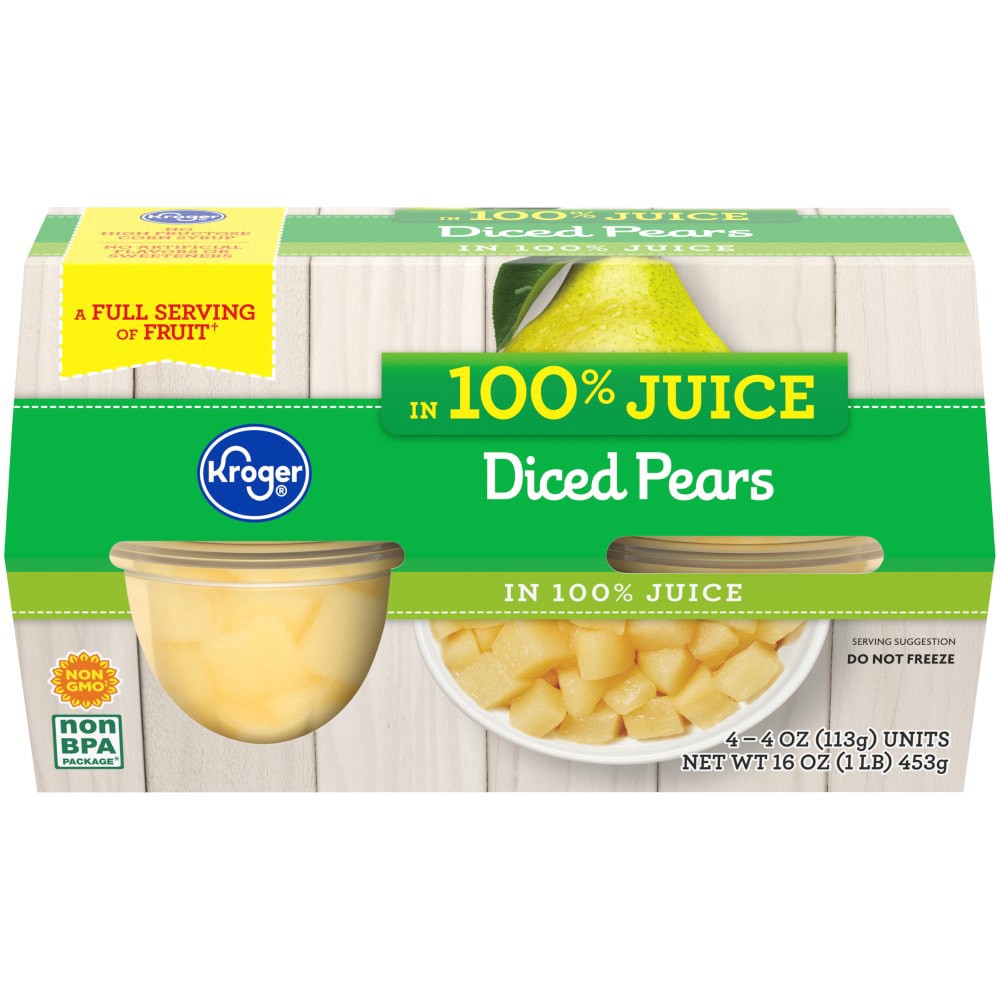 slide 3 of 3, Kroger 100 Juice Diced Pear Cups 4 Count, 16 oz