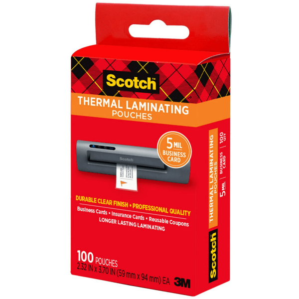 slide 2 of 9, Scotch Thermal Laminating Pouches For Business Cards Tp5851-100, 2-5/16"" X 3-7/10"", Pack Of 100 Laminating Sheets, 100 ct