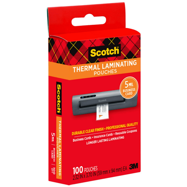 slide 8 of 9, Scotch Thermal Laminating Pouches For Business Cards Tp5851-100, 2-5/16"" X 3-7/10"", Pack Of 100 Laminating Sheets, 100 ct