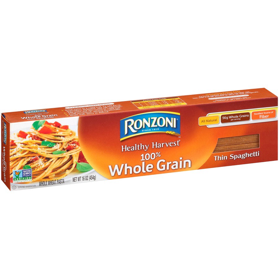 slide 4 of 8, Ronzoni Healthy Harvest 100 Whole Grain Thin Spaghetti, 16 oz