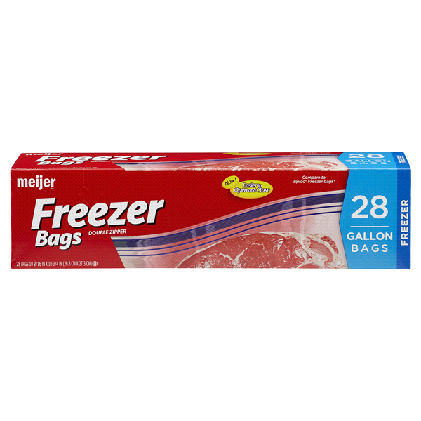 slide 16 of 29, Meijer Re-Closable Double Zipper Freezer Bags, Gallon, 28 ct