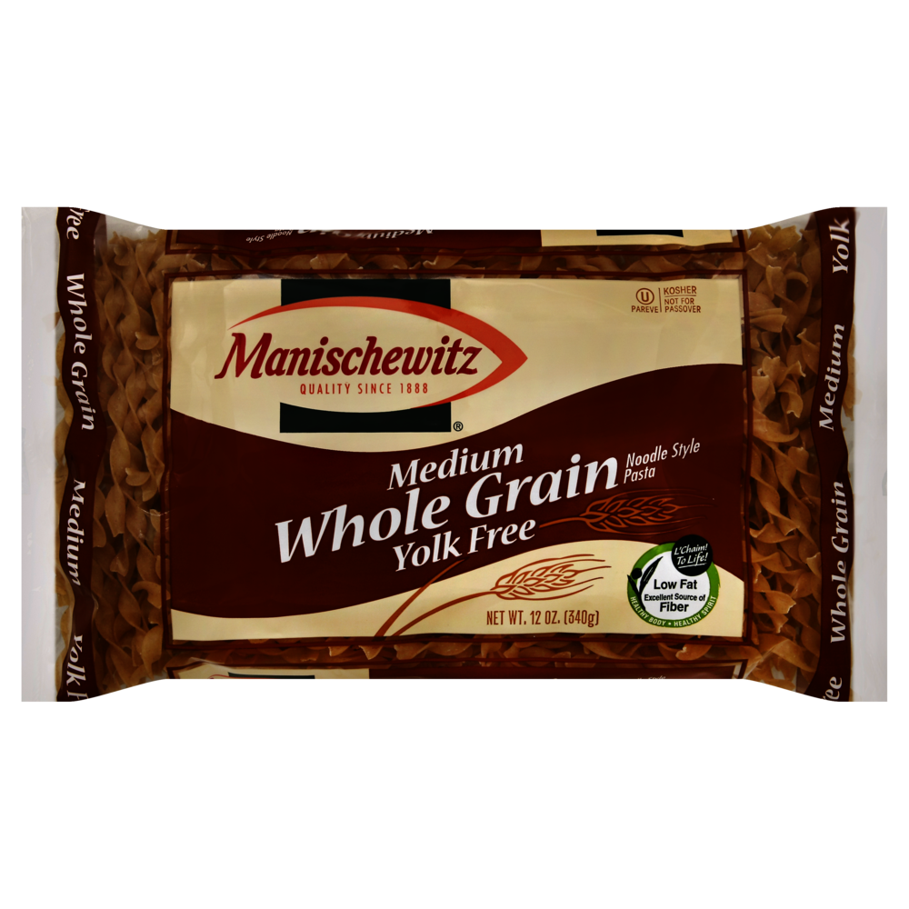 slide 1 of 1, Manischewitz Medium Whole Grain Yolk Free Noodles, 12 oz