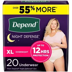 Depend Night Defense Adult Incontinence & Postpartum Bladder Leak Underwear for Women, Overnight, XL, Blush, 20 Count