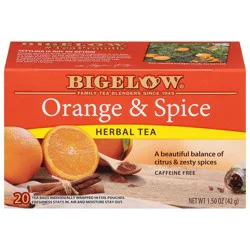 Bigelow Orange & Spice, Caffeine Free Herbal Tea Bags, 20 Ct