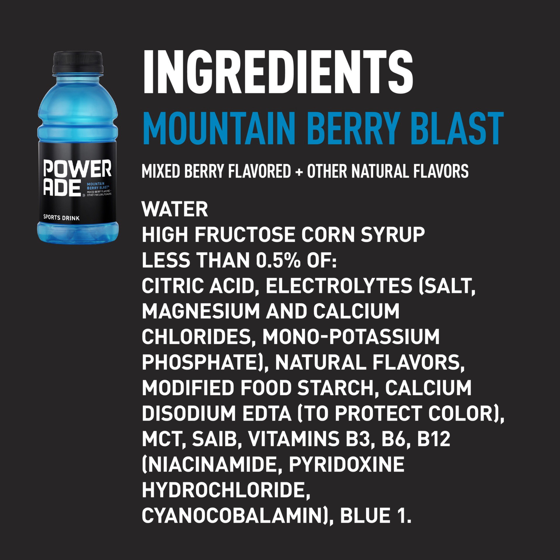 slide 5 of 9, POWERADE Mountain Berry Blast, ION4 Electrolyte Enhanced Fruit Flavored Sports Drink w/ Vitamins B3, B6, and B12, Replenish Sodium, Calcium, Potassium, Magnesium, 12 fl oz, 12 Pack, 144 fl oz